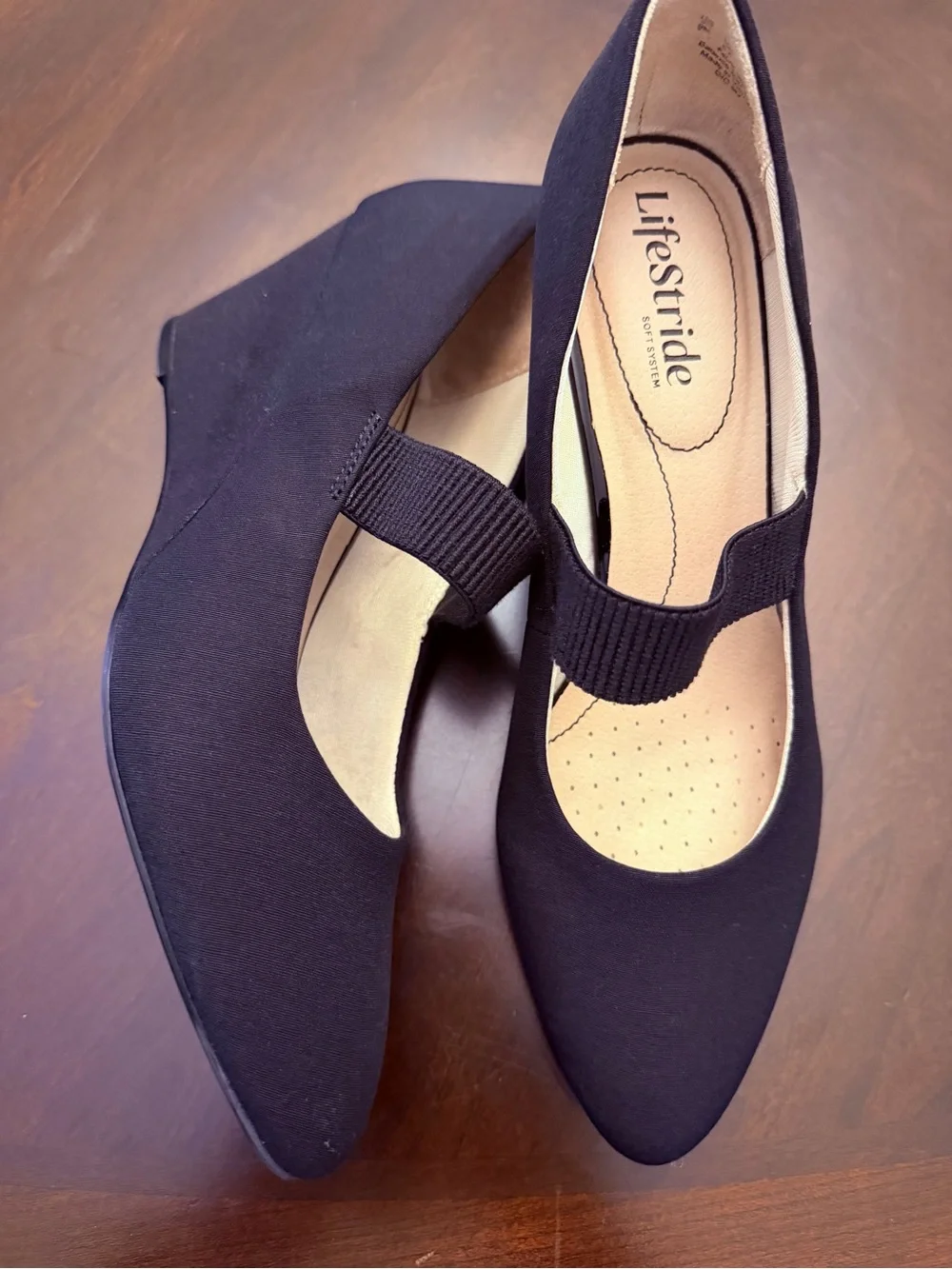 Life Stride Black Women's Wedge Mary Jane with Elastic Strap
